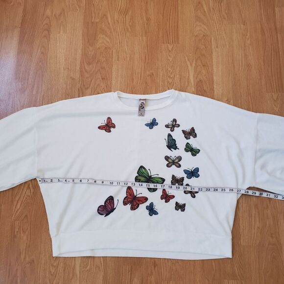 Go Couture Cartoon Butterflies Crewneck Dolman Balloon Sleeves Sweater sz Small - Picture 7 of 10